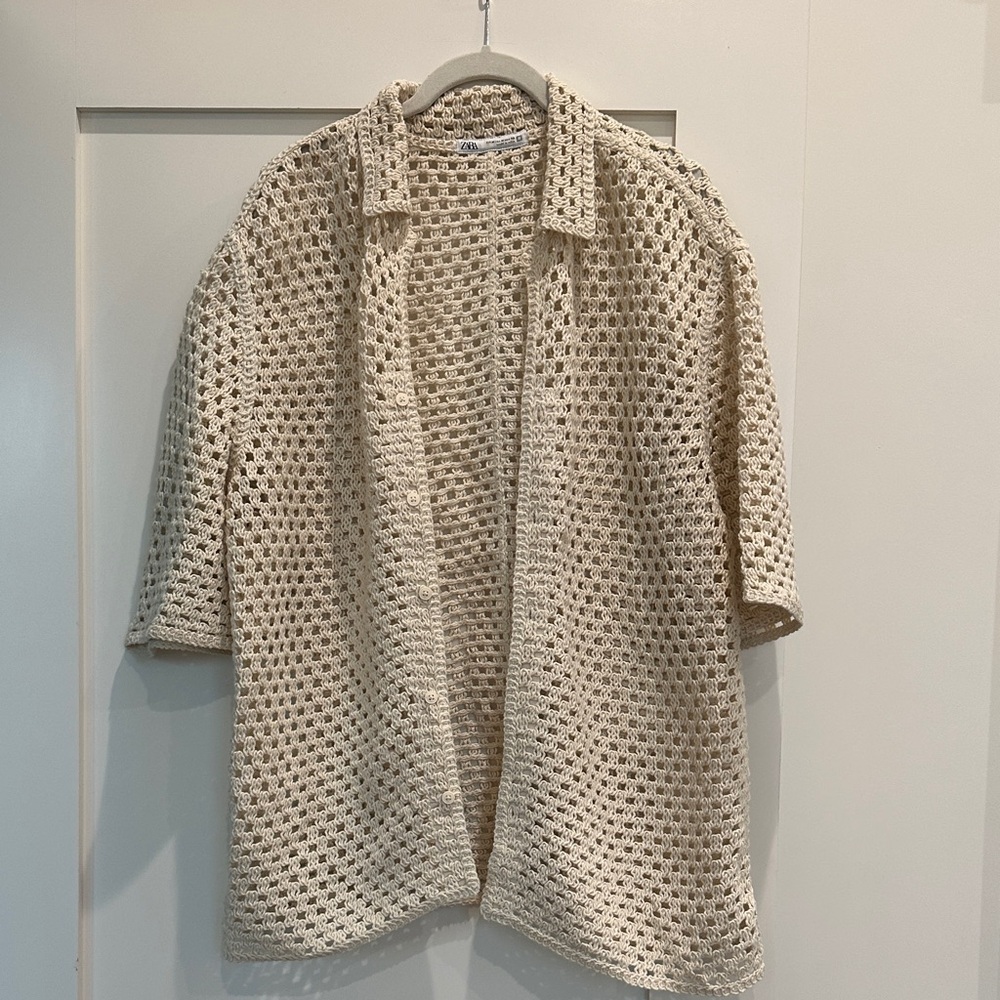 Zara Men’s Cream Crochet Open Cardigan